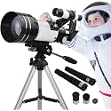 Telescope for Kids & Beginners 70mm Aperture 300mm Astronomical Refractor Telescope (15X-150X) Portable Travel Telescope with an Adjustable Tripod and Phone Adapter