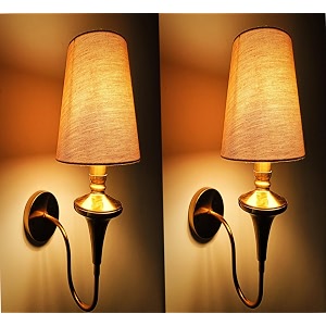 wall lamp e14 holder transitional 15 inch gold single wall light antique brass finish with white fabric shade for living room bedroom home decoration - bulb free white fabric 2