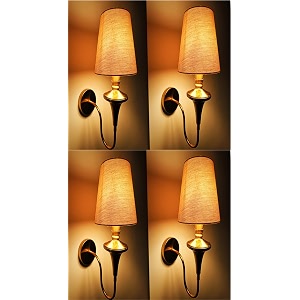 wall lamp e14 holder transitional 15 inch gold single wall light antique brass finish with off white fabric shade for living room bedroom home decoration off white fabric 4