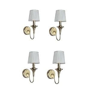 wall lamp e14 holder transitional 15 inch gold single wall light antique brass finish with white fabric shade for living room bedroom home decoration - bulb free white fabric 4