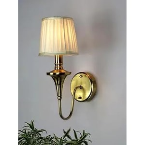 wall lamp e14 holder transitional 15 inch gold single wall light antique brass finish with cream fabric shade for living room bedroom home decoration - bulb free l pack of 1