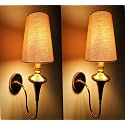 Wall Lamp E14 Holder Transitional 15 Inch Gold Single Wall Light Antique Brass Finish with White Fabric Shade for Living Room, Bedroom, Home Decoration - Bulb Free (White Fabric, 2)