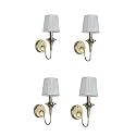 Wall Lamp E14 Holder Transitional 15 Inch Gold Single Wall Light Antique Brass Finish with White Fabric Shade for Living Room, Bedroom, Home Decoration - Bulb Free (White Fabric, 4)