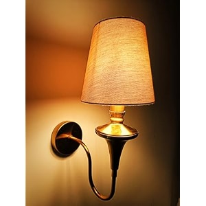 wall lamp e14 holder transitional 15 inch gold single wall light antique brass finish with off white fabric shade for living room bedroom home decoration off white fabric 1