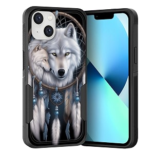 for i phone 15 casedual layer hybrid heavy duty rugged shockproof hard pc soft silicone protective case for i phone 15 61 inch 2023wolf dreamcatcher