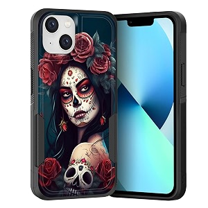 for iphone 15 plus casedual layer hybrid heavy duty rugged shockproof hard pc soft silicone protective case for iphone 15 plus 671 inch 2023skull rose girl