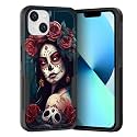 for iPhone 15 Plus Case,Dual Layer Hybrid Heavy Duty Rugged Shockproof Hard PC +Soft Silicone Protective Case for iPhone 15 Plus 6.71 inch 2023,Skull Rose Girl