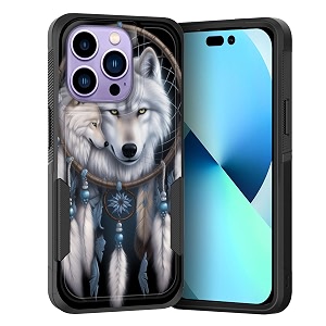 for iphone 15 pro casedual layer hybrid heavy duty rugged shockproof hard pc soft silicone protective case for iphone 15 pro 61 inch 2023wolf dreamcatcher