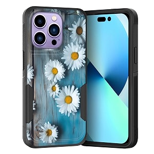 for iphone 15 pro casedual layer hybrid heavy duty rugged shockproof hard pc soft silicone protective case for iphone 15 pro 61 inch 2023daisy flowers on old wooden