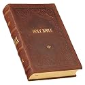 KJV Holy Bible, Giant Print Standard Size Premium Full Grain Leather Red Letter Edition - Thumb Index & Ribbon Marker, King James Version, Brown Debossed, 14 pt. Type