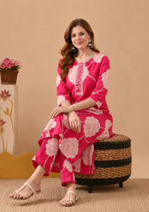 KKFAB Women Pure Cotton Kurta Pant Set