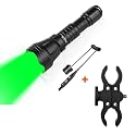 KL52 Zoomable Hunting Flashlight Green Light Focus Adjustable Predator Varmint Lights with Stepless Dimming Pressure Switch, Quick Release Mount