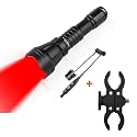 KL52 Zoomable Hunting Flashlight Red Coyote Light Focus Adjustable Predator Varmint Lights with Stepless Dimming Pressure Switch, Quick Release Mount