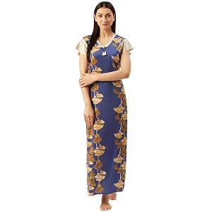 Klamotten Printed Cotton Blend Burgandy Women Nightdress