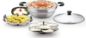 klassi kichen 2 in 1 multi kadai standard idli maker 2 plates 8idlis 1 steamer plate induction  standard idli maker 3 plates 8 idlis 