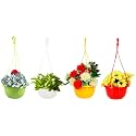 Klassic Round Plastic Solid Look Hanging Planter | Indoor and Outdoor Light Weight Plant Hanger for Balcony and Railing | Home Decor Pot in Multicolor | Set of 4