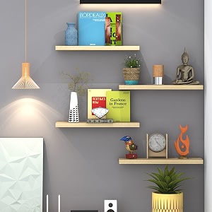klaxon engineered wood samara wall shelves  floating wall shelves for living room pack of 4 chequered light