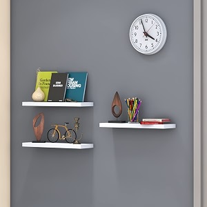klaxon engineered wood samara wall shelves  floating wall shelves for living room pack of 3 white