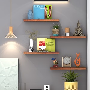 klaxon samara wood and metal floating wall shelves  home decorative shelf  wall shelves for living room bedroom study room balcony garden-walnut pack of 4 16x6 in