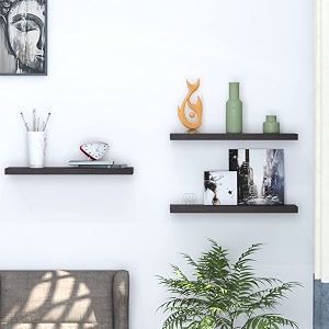 klaxon samara wood and metal floating wall shelves  home decorative shelf  wall shelves for living room bedroom study room balcony garden-wenge pack of 3 16x6 in