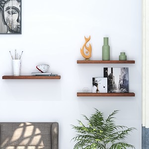 klaxon engineered wood samara wall shelves  floating wall shelves for living room pack of 3 walnut
