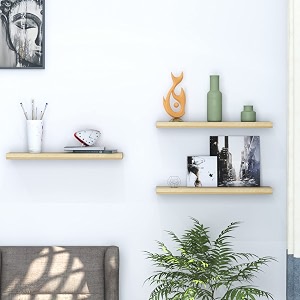klaxon samara wood and metal floating wall shelves  home decorative shelf  wall shelves for living room bedroom study room balcony garden-chequered light pack of 3 16x6 in