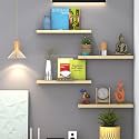 Klaxon Engineered Wood Samara Wall Shelves | Floating Wall Shelves for Living Room (Pack of 4, Chequered Light)