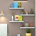 Klaxon Engineered Wood Samara Wall Shelves | Floating Wall Shelves for Living Room (Pack of 4, White)