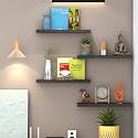 Klaxon Engineered Wood Samara Wall Shelves | Floating Wall Shelves for Living Room (Pack of 4, Wenge)