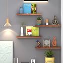 Klaxon Samara Wood and Metal Floating Wall Shelves | Home Decorative Shelf | Wall Shelves for Living Room, Bedroom, Study Room, Balcony Garden-Walnut, Pack of 4 (16x6 in)