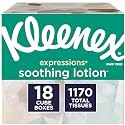 Kleenex Expressions Soothing Lotion Facial Tissues, 18 Cube Boxes, 65 Tissues Per Box (1,170 Tissues Total), Coconut Oil, Aloe &amp; Vitamin E