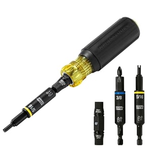klein tools 32527hd knect 11-in-1 hvac multi-bit screwdrivernut driver impact rated with phillips slotted square and schrader bits