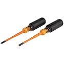 Klein Tools 33732INS 1000V Slim Tip Insulated Screwdriver Set, Made in USA, #2 Phillips and 1/4-Inch Cabinet Tips, Cushion Grip Handle, 2-Piece