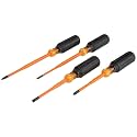 Klein Tools 33734INS 1000V Slim Tip Insulated Screwdriver Set, Made in USA, Phillips, Cabinet, Square Slim-Tip, Cushion Grip Handle, 4-Piece