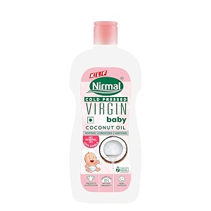 klf nirmal virgin baby coconut oil  baby massage oil  400 ml for soft and supple skin  a natural skin moisturizer  great for diaper rashes  baby friendly pack