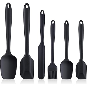 12 pc silicone kitchen utensils amp spatula set  non-stick cooking amp baking tools with wooden handle  heat resistant bpa-free non-toxic flexible silicone cookware tools for non-stick pans black 6