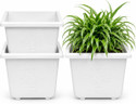 Klick N Shop Square Self Watering Plastic Flower Pot with Water Reservoir White Plant Container Set