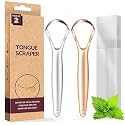 Kliffoo 2Pcs Tongue Cleaner for Adults, Tongue Scraper with Case for Fights Bad Breath & Oral Health Care, Deep Clean Tongue Cleaning Tool (2Pcs Tongue Cleaner Copper & Steel)