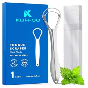 kliffoo tongue cleaner for adults amp children 1pcs dual scraping head tongue scraper with case for hygiene fights bad breath amp oral health care deep clean tongue cleaning tool silver 1