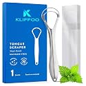 Kliffoo Tongue Cleaner for Adults &amp; Children, 1pcs Dual Scraping Head Tongue Scraper with Case for Hygiene, Fights Bad Breath &amp; Oral Health Care, Deep Clean Tongue Cleaning Tool, Silver (1)