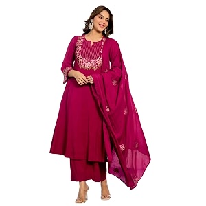 KLOSIA Womens Embroidered A-Line Kurta Set with