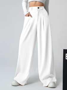 Klossy Women Loose Fit White Polyester Trousers