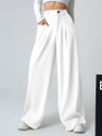 Klossy Women Loose Fit White Polyester Trousers