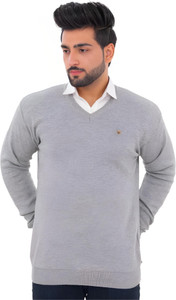 klove self design v neck formal men grey sweater