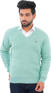 klove men self design v neck light green sweater