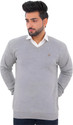 KLOVE Self Design V Neck Formal Men Grey Sweater