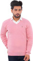 KLOVE Self Design V Neck Formal Men Pink Sweater