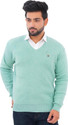 KLOVE Men Self Design V Neck Light Green Sweater