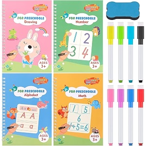 klvs magic practice notebook reusable copybook for kids books for age 3-5 calligraphy simple hand lettering writing numbers alphabate hindi letters and drawing book pack of 3