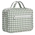 Klyyo Hanging Toiletry Bag for Women, Gingham, Sage Green
